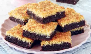 Chokladkakor med kokostäcke, perfekta baka ideer för fikat. Mjuka brownies med en härlig kokosgratinering.