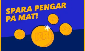 Spara pengar på mat! Guldmynt med KR-symbol lyser upp bilden.