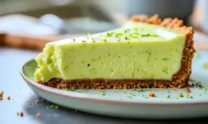 En krämig lime cheesecake med krispig botten, toppad med rivet limeskal. En perfekt dessert för alla tillfällen.