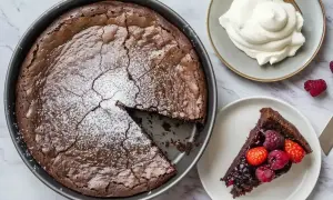 Chokladkaka med bär och vispgrädde. Gott och enkelt att baka, perfekt för fikat!