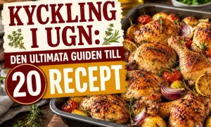 Ugnsbakade kycklinglår med grönsaker. Perfekt kycklinglår temperatur för en saftig måltid.