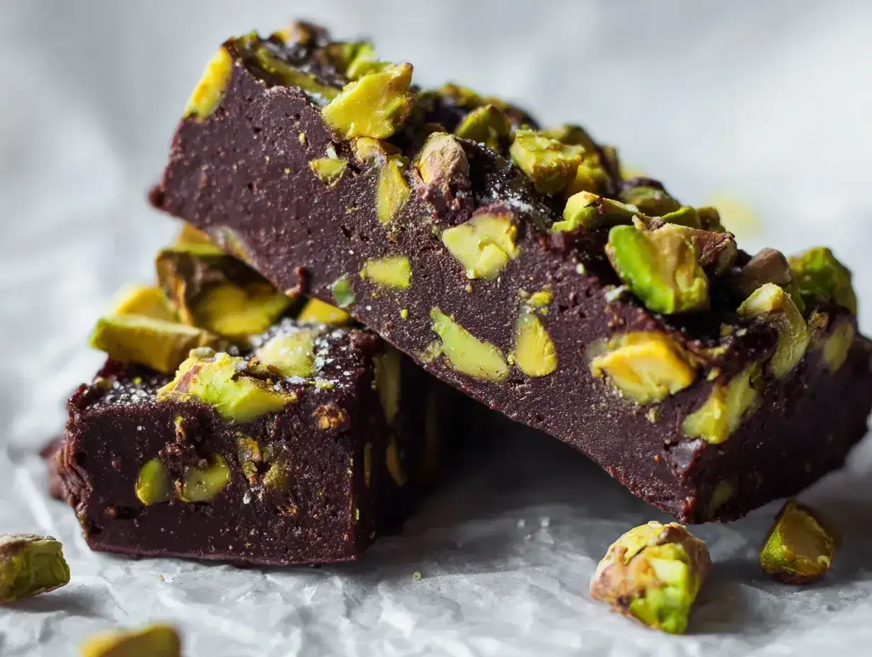 Chokladfudge med pistagenötter, perfekta för roliga saker att baka hemma.