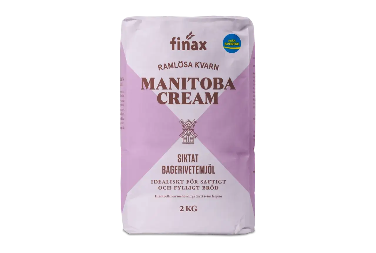 Finax Manitoba Cream, ett svenskt bagerivetemjöl för saftigt och fylligt bröd. Perfekt för din hembakade deg.
